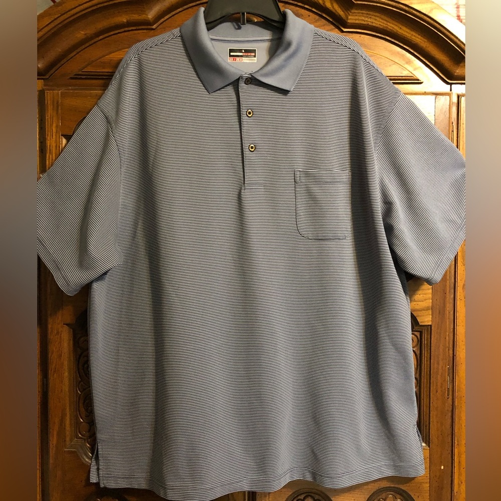 2X Men's Gray Striped Polo Shirt - Picture 3 of 13